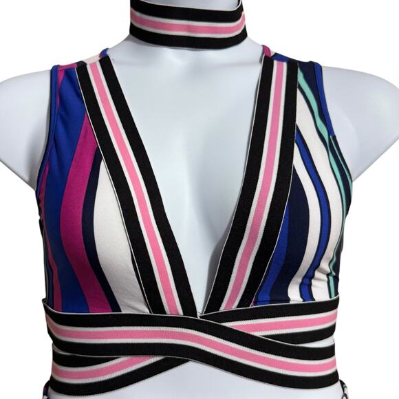Fashion Nova 2 piece colorful striped set crop top with choker and skirt - small - Picture 3 of 8